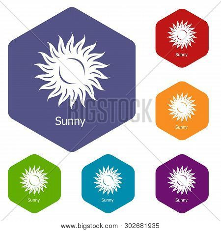 Sunny Icons Vector Colorful Hexahedron Set Collection Isolated On White