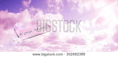 K-pop Music Sign With Pink Sky Theme Background Texture, Space For Text, Colorful
