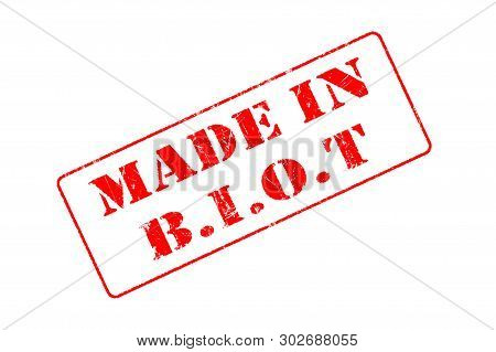 Rubber Stamp With Red Ink On White Background Concept Reading Made In Biot
