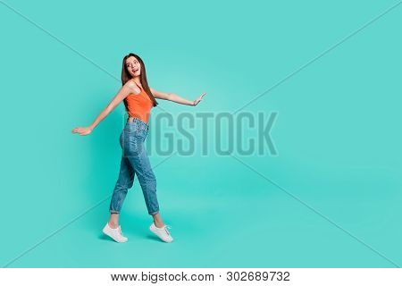 Full Length Side Profile Body Size Photo Beautiful Her She Lady Wondered Look Empty Space Easy-going
