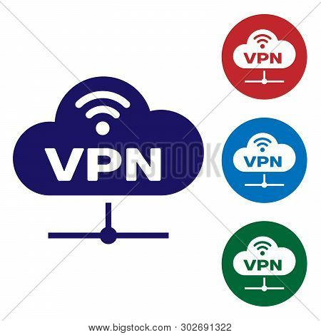 Blue Vpn Network Cloud Connection Icon Isolated On White Background. Social Technology. Cloud Comput