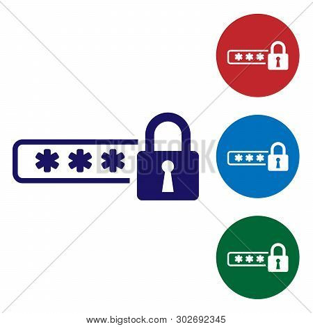 Blue Password Protection And Safety Access Icon Isolated On White Background. Lock Icon. Security, S
