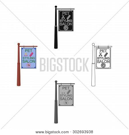 Stylish Salon For A Pet, A Sign On A Street Post, Pet Care Single Icon In Cartoon, Black Style Vecto