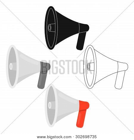 Megaphone Icon Cartoon, Black. Single Silhouette Fire Equipment Icon From The Big Fire Department Ca