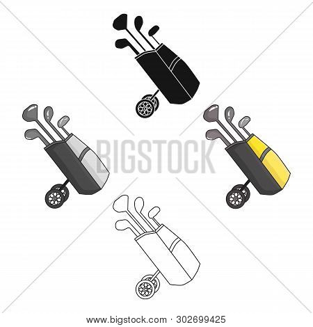 Golf Bag On Wheels With Clubs Icon In Cartoon, Black Style Isolated On White Background. Golf Club S