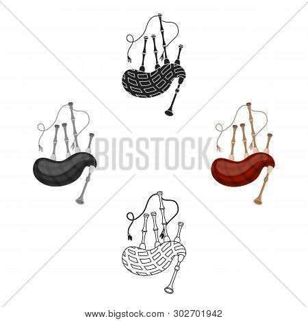 Bagpipes Icon In Cartoon, Black Style Isolated On White Background. Musical Instruments Symbol Stock