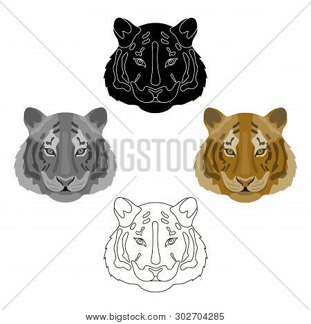Tiger Icon In Cartoon, Black Style Isolated On White Background. Realistic Animals Symbol Stock Vect