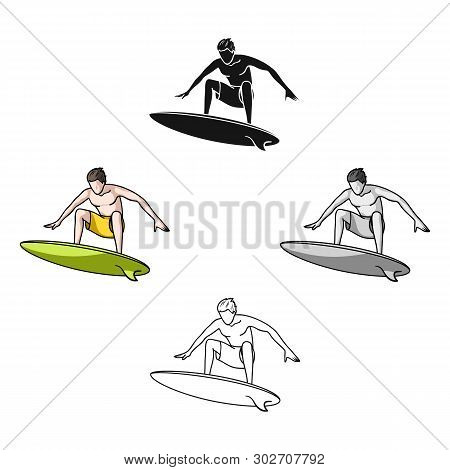 Surfer In Action Icon In Cartoon, Black Style Isolated On White Background. Surfing Symbol Stock Vec