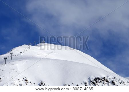 Snowy Off-piste Ski Slope, Ropeway And Sky In Fog At Winter Morning. Caucasus Mountains. Georgia, Re