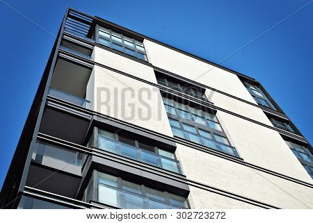 Modern European Residential Apartment Buildings Quarter. Abstract Architecture, Fragment Of Modern U