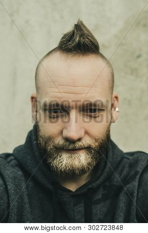 Smiling Dude In Close Up, Looking Down