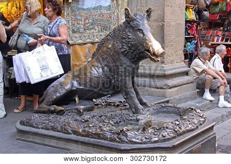 Florence, Italy - September 29, 2009: Well Worn Snout At Bronze Boar Porcellino In Firenze, Italy.