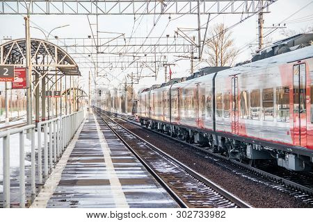 Russian Train Swallow. Passenger Train. . Russia Metallostroy March 8, 2019