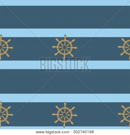 Marine Seamless Pattern With Handwheels And Blue Stripe. Vector Illustration