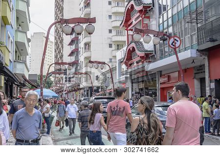 Sao Paulo Sp, Brazil - March 03, 2019: Stores And Commerce On The Galvao Bueno Street At Liberdade N