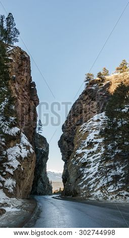 Highway Pass Through The Rocky Mountains Sinclair Canyon Near Radium Hot Springs Canada.