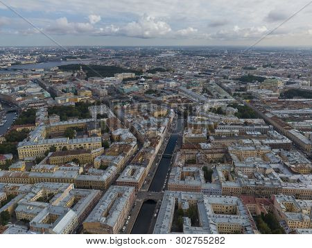 Panoramic View Of Saint Petersburg, Drone Photo, Summer Day. Sennoy District. Griboyedov Canal