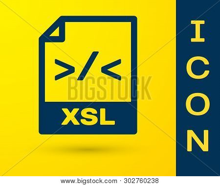 Blue Xsl File Document Icon. Download Xsl Button Icon Isolated On Yellow Background. Excel File Symb