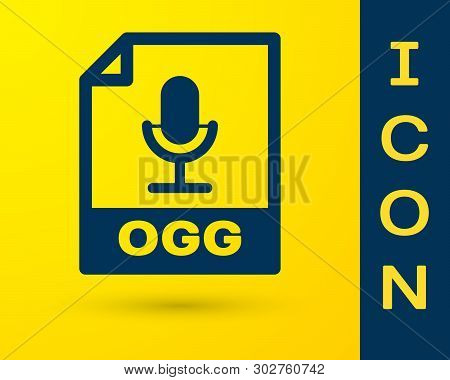 Blue Ogg File Document Icon. Download Ogg Button Icon Isolated On Yellow Background. Ogg File Symbol