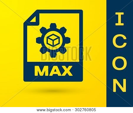 Blue Max File Document Icon. Download Max Button Icon Isolated On Yellow Background. Max File Symbol