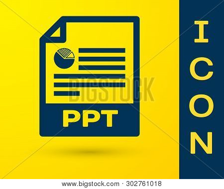 Blue Ppt File Document Icon. Download Ppt Button Icon Isolated On Yellow Background. Ppt File Presen