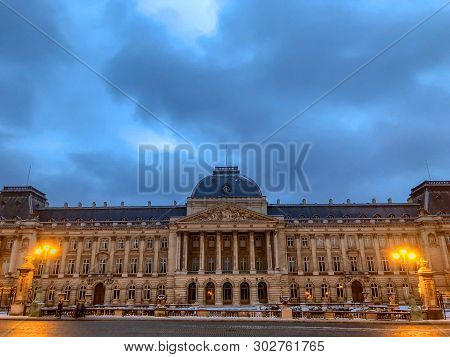 Brussels, Belgium - February 2019 The Royal Palace Of The Belgian King In The Center Of Brussels At 
