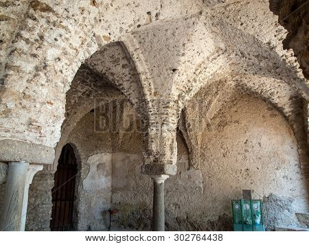 Ravello, Italy - June 16, 2017:  View Of Gothic Cloister Of Villa Rufolo In Ravello, Amalfi Coast, C