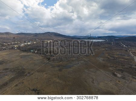 Very Dirty City Of Karabash. Aerial. Spring, Cloudy