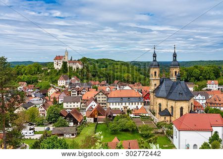 Medieval Castle Of Goessweinstein With Basilica, Bavaria In Germany