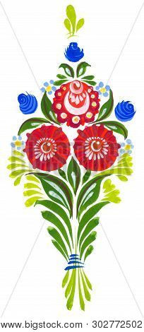 Painting In Russian Style - Big Floral Composition. Single Element Of Folk Painting Gorodec .