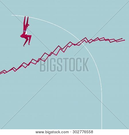 Businessman Pole Vault, Stock Data. Isolated On Blue Background.