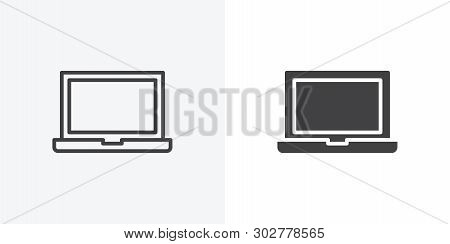 Open Laptop Screen Icon. Line And Glyph Version, Notebook Computer Outline And Filled Vector Sign. L