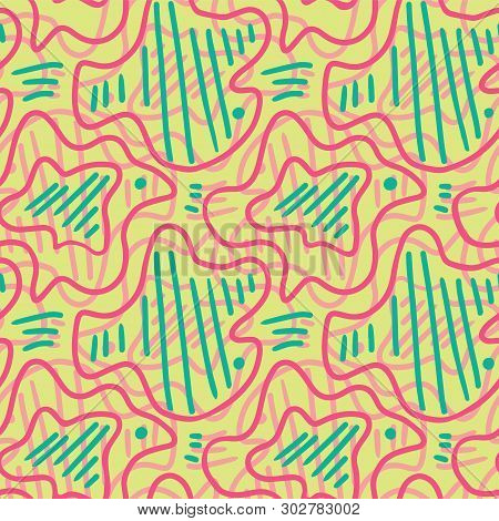 Vector Abstract Scribble Cloud Shapes Seamless Pattern