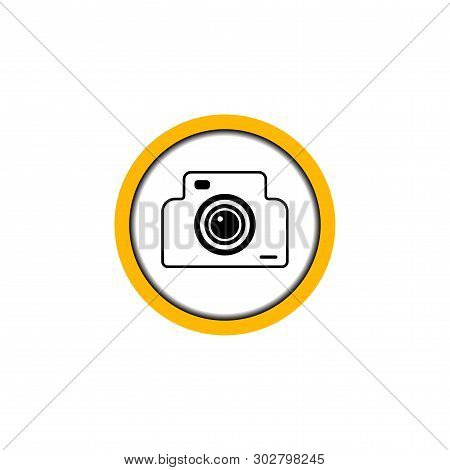 Flat Linear Design. Permissive Photo And Video Icon For Public Places. Camera In The Circle. Vector 