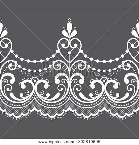 Alencon French Seamless Lace Vector Pattern, Openwork Ornament Textile Or Embroidery Design In White