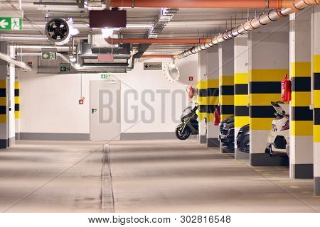 Underground Parking Garage Of A Modern Apartment Building