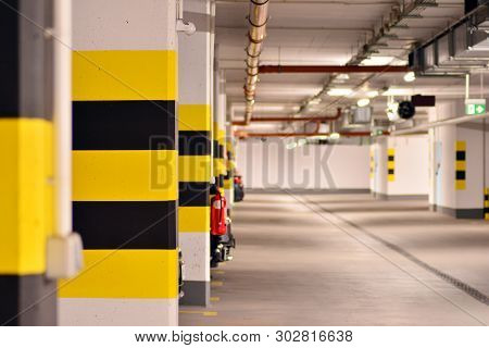 Underground Parking Garage Of A Modern Apartment Building
