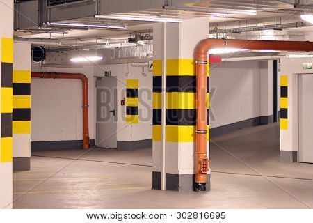 Underground Parking Garage Of A Modern Apartment Building