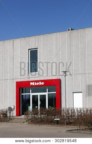 Vejle, Denmark - April 21, 2018: Miele Office Building. Miele Is A German Based Manufacturer Of High