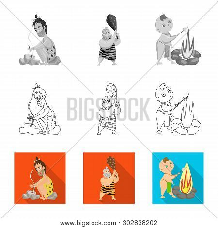 Vector Illustration Of Evolution  And Prehistory Symbol. Set Of Evolution  And Development  Stock Sy