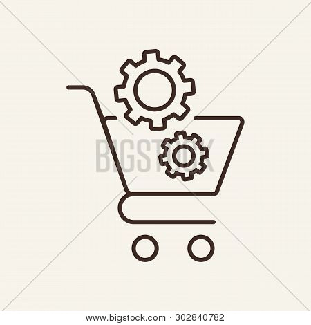 Basket With Working Ideas Line Icon. Shopping Cart With Gears. Marketing Concept. Vector Illustratio