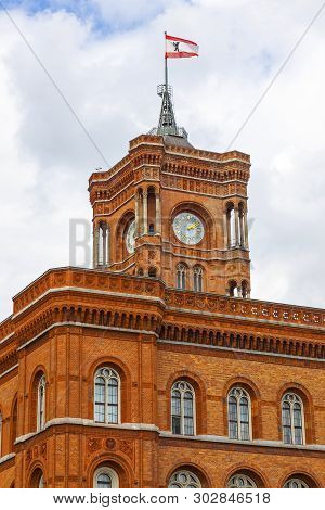 Tower Of Berlin City Hall (rotes Rathaus), Germany. Rathaus Is The Home To The Governing Mayor And T