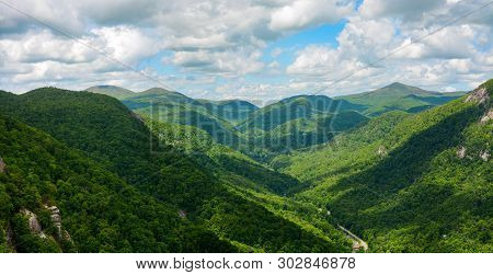 Wide View Of The Blue Ridge Mountains, Seen From Chimney Rock Mountain In North Carolina