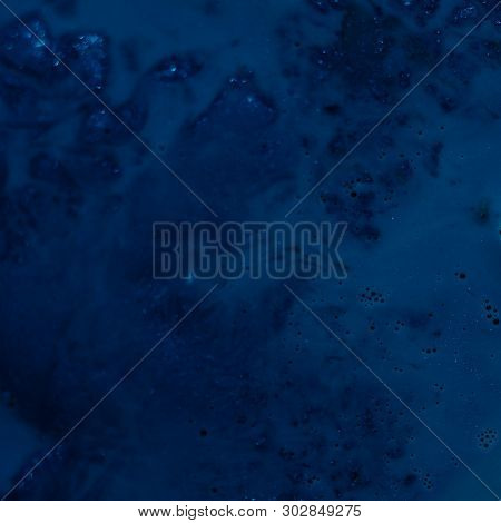 Abstract Art Texture Background. Matte Emulsion Design. Beautiful Navy Blue Paint With Bubbles And G