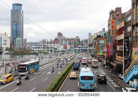 Keelung, Taiwan - November 24, 2018: Traffic In Keelung, Taiwan. Keelung Is The 9th Most Populous Ci