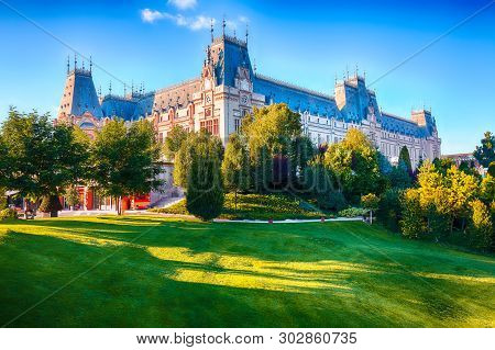 The Palace Of Culture Edifice In Iasi . Fantastic Sunny Scene Summer Cityscape Of Iasi Town, Capital