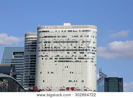 Paris, France - August 18, 2018: Large Skyscraper Caled Coeur In The Business Distrinct Completed On