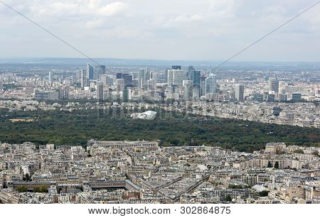 Paris, France - August 21, 2018: 
Skyscrapers Of Defense Business District  In Paris France From Eif