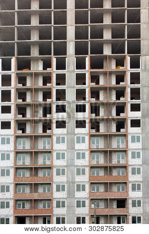 Construction Site Background. New Multi-storey Buildings. Copy Space For Text. Ndustrial Background.