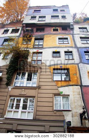 Colorful Fassade Of Hundertwasser House In Vienna Austria. 04 November 2018 Vienna Austria